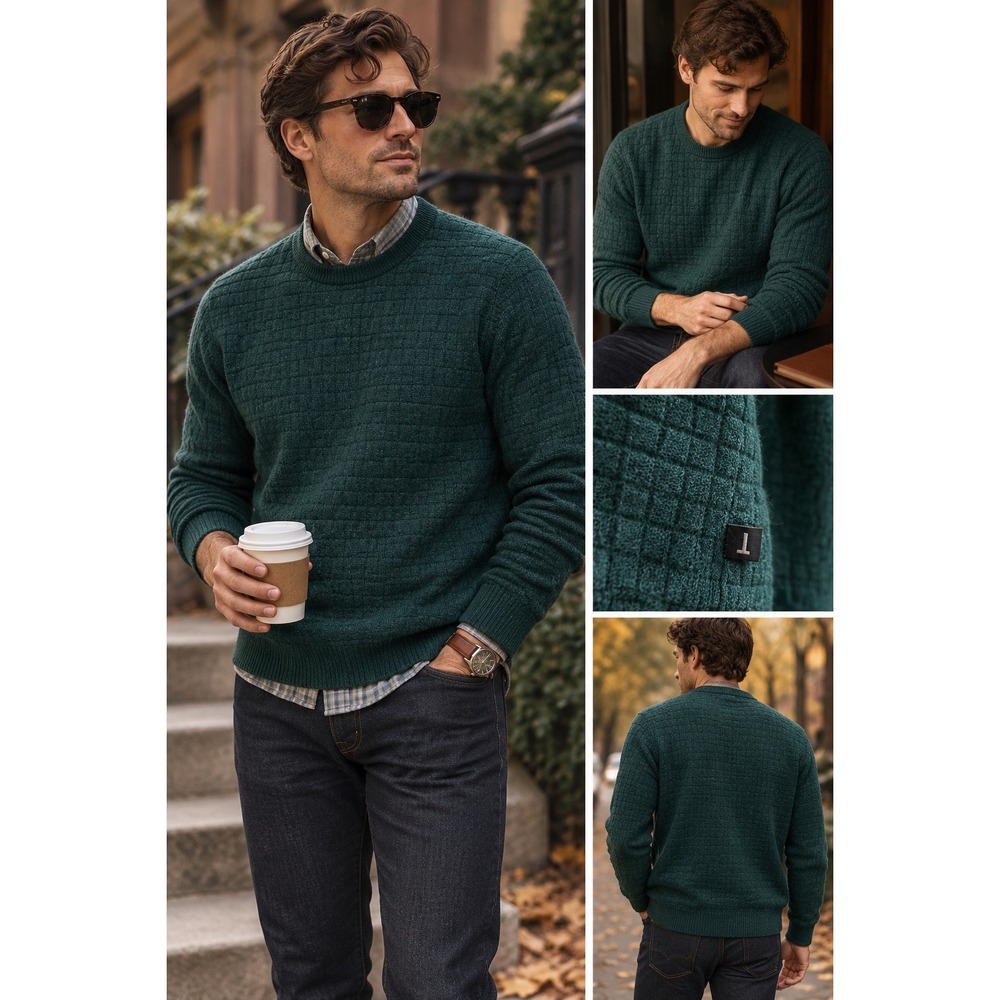 Ted Baker London Forest Green Textured Basketweave Crew Neck Sweater Size 4
